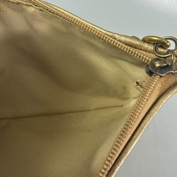 Coach Gold Tan Wristlet Clutch Signature Logo W/ Studs Canva Leather Purse - Picture 11 of 13